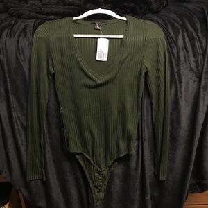 Army Green V-Neck Bodysuit
